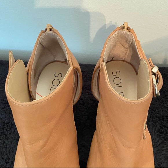So-Sally Sole Society Tan Genuine Leather Open Toe Bootie Size 7.5 - Picture 3 of 14